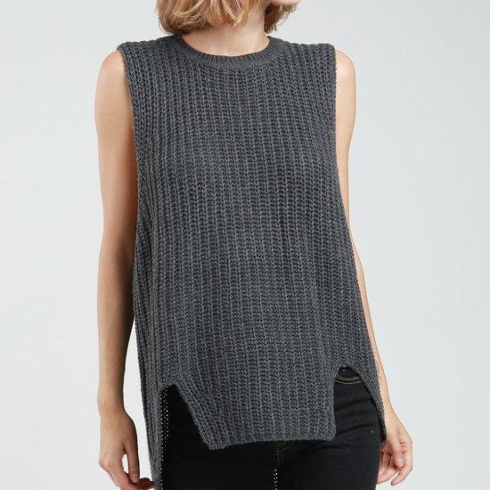 Charcoal Sleeveless High Low Sweater